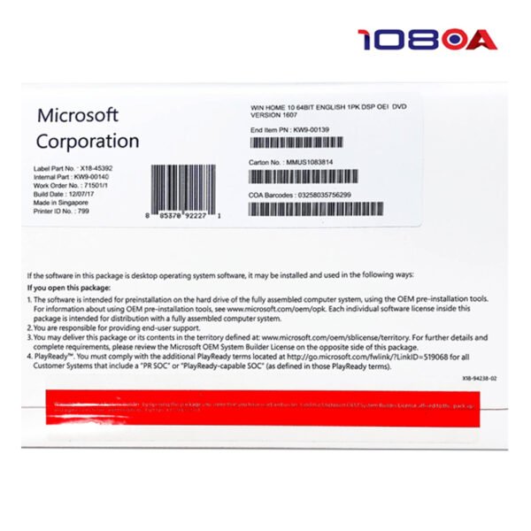 Microsoft Windows 10 Home 64 Bit (OEI)