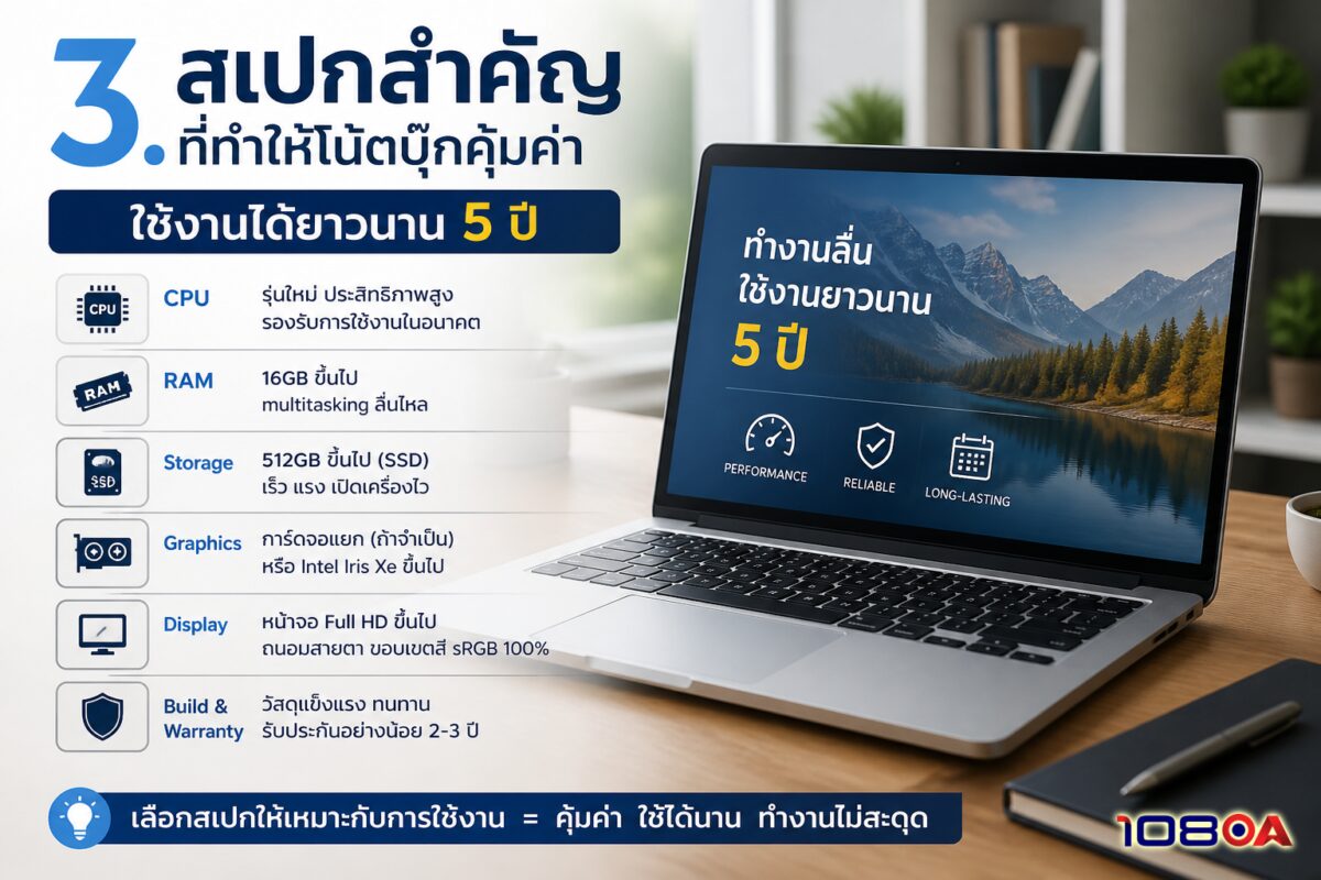 3. สเปกสำคัญที่ทำให้โน้ตบุ๊กคุ้มค่า ใช้งานได้ยาวนาน 5 ปี