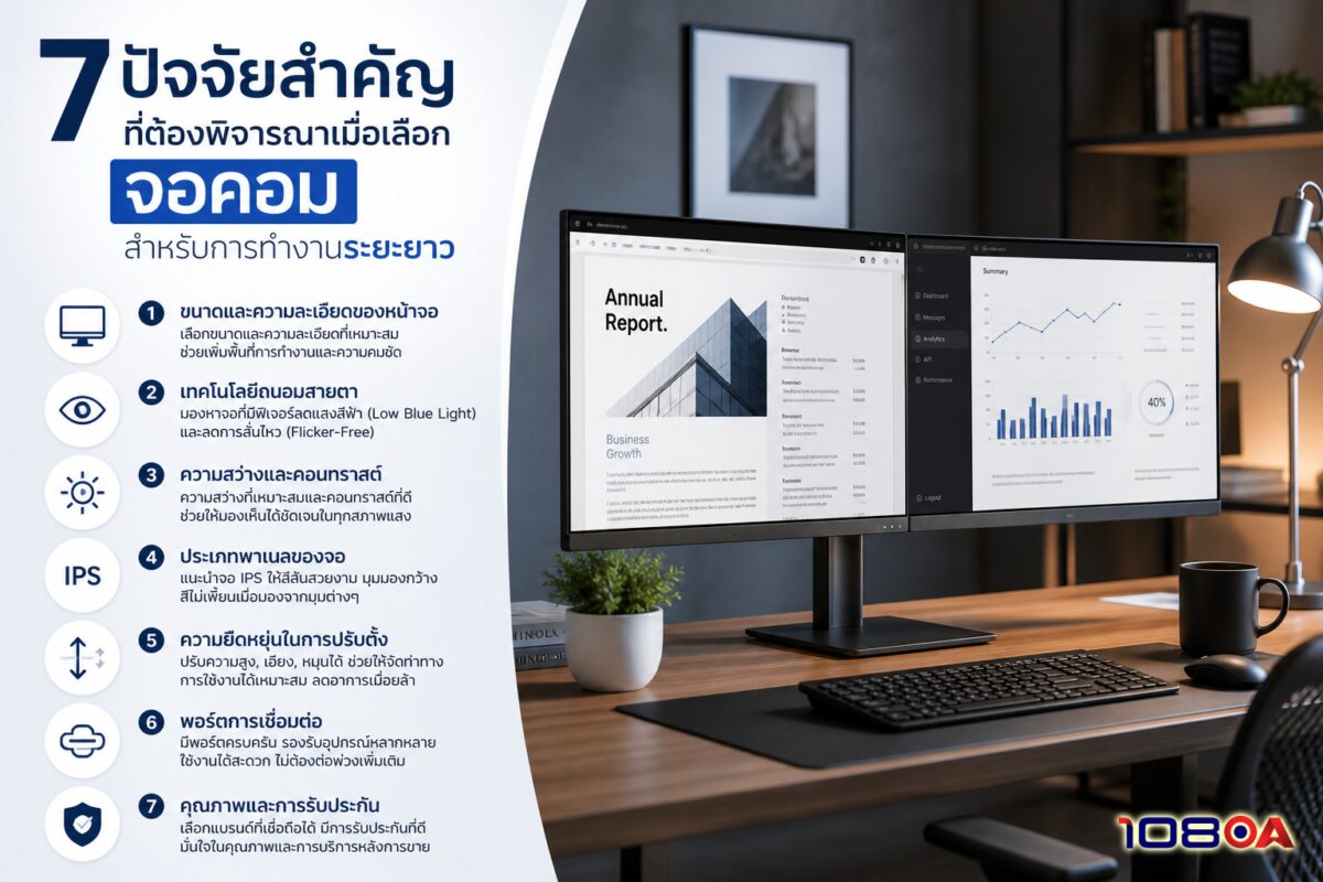 7 ปัจจัยสำคัญที่ต้องพิจารณาเมื่อเลือก จอคอม สำหรับการทำงานระยะยาว