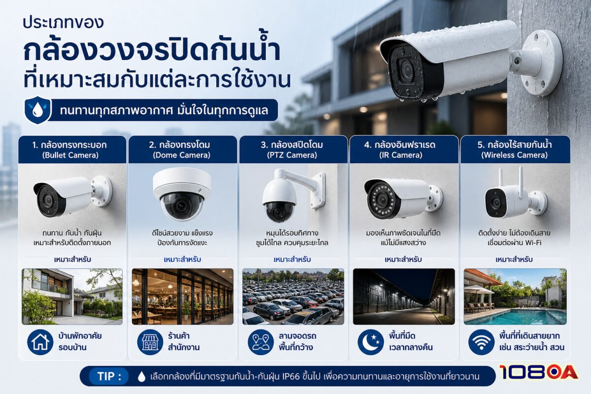 ประเภทของ กล้องวงจรปิดกันน้ำ ที่เหมาะสมกับแต่ละการใช้งาน