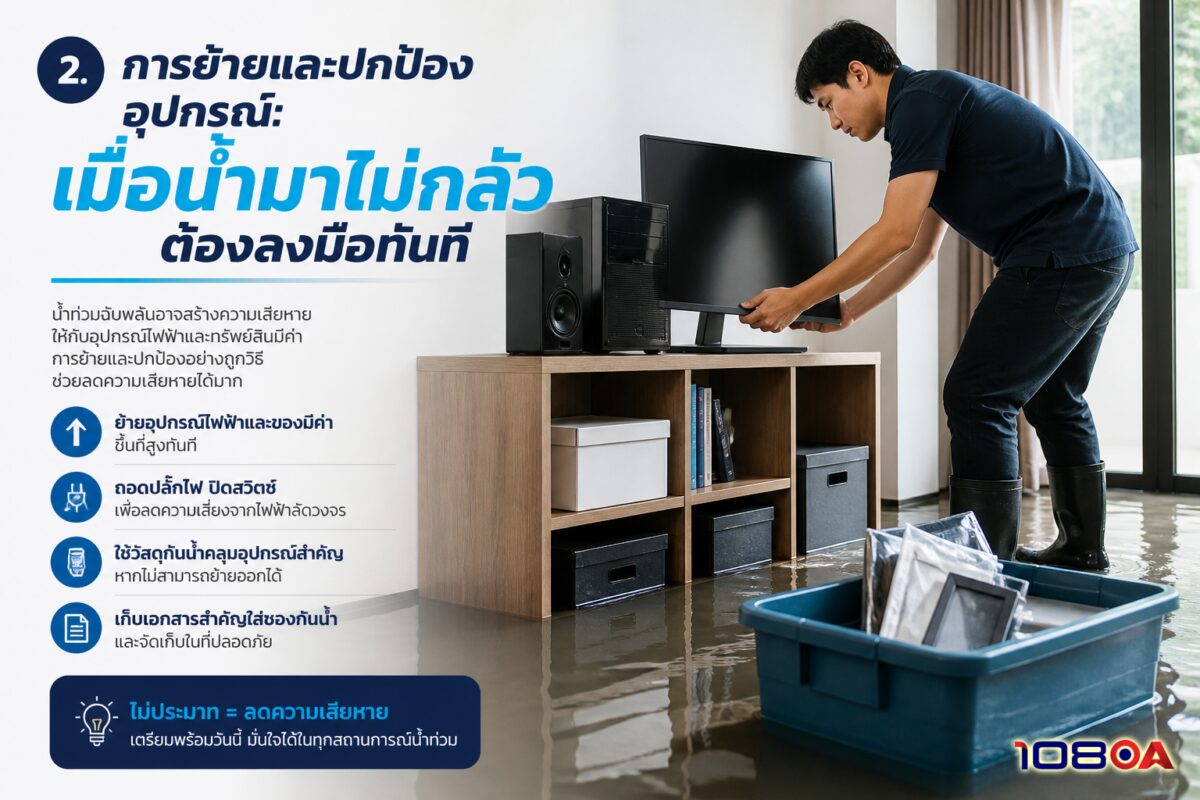 2. การย้ายและปกป้องอุปกรณ์: เมื่อ น้ำมาไม่กลัว ต้องลงมือทันที