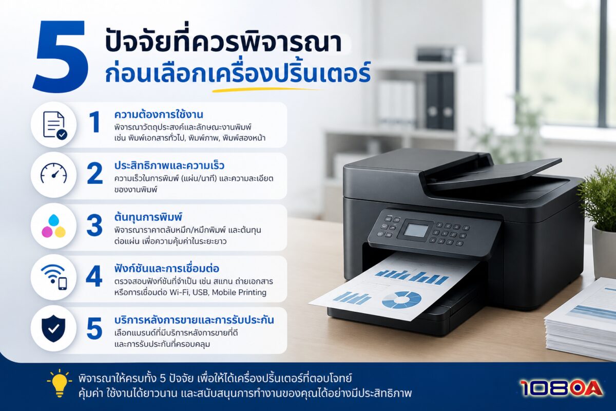 5 ปัจจัยที่ควรพิจารณาก่อนเลือกเครื่องปริ้นเตอร์