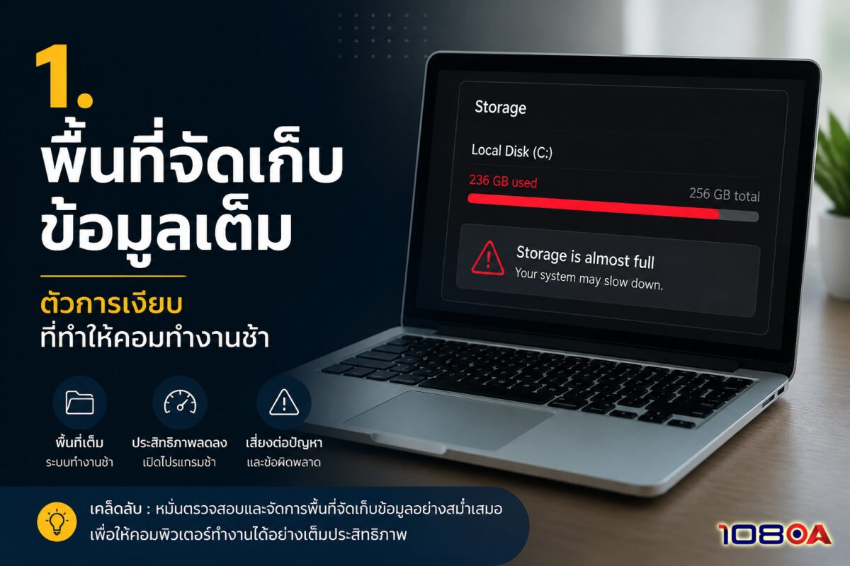 1. พื้นที่จัดเก็บข้อมูลเต็ม: ตัวการเงียบที่ทำให้คอมทำงานช้า