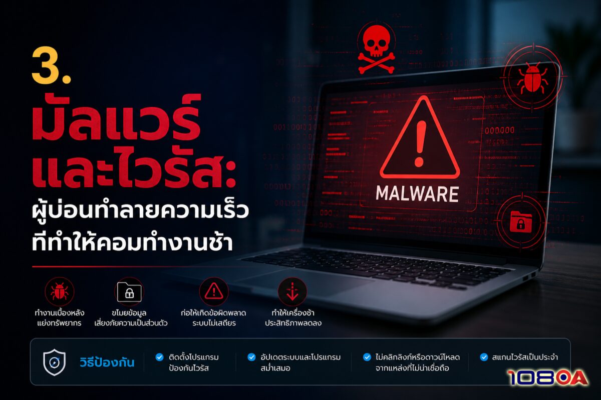 3. มัลแวร์และไวรัส: ผู้บ่อนทำลายความเร็วที่ทำให้คอมทำงานช้า